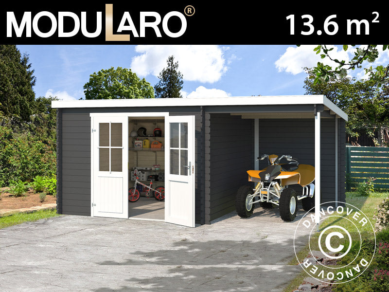 Redskabsskur i træ Tartu m/ halvtag 4,81x2,92x2,11m, 28mm, Mørkegrå