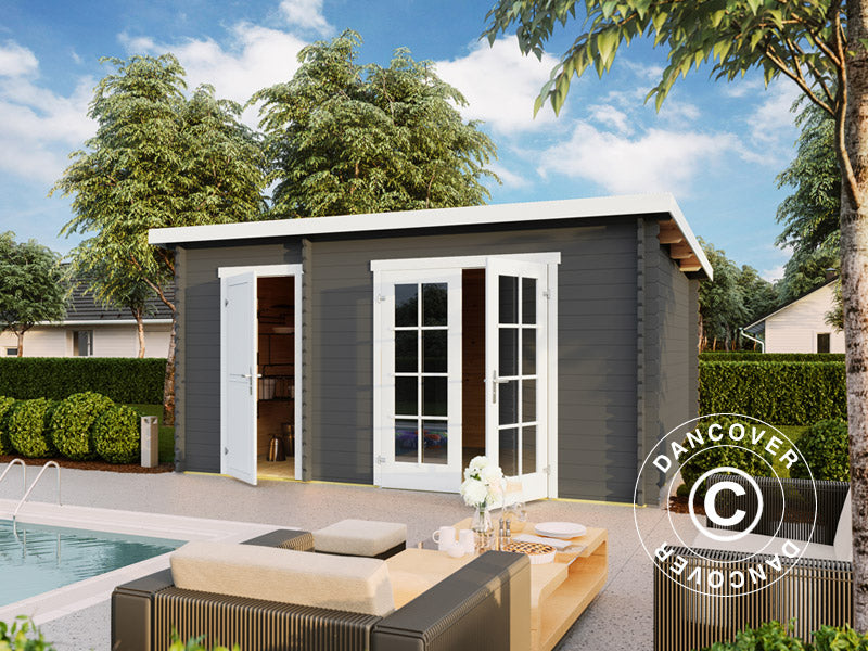 Redskabsskur i træ, anneks Riga 4,25x2,8x2,22m, 34mm, 11,3m², Mørkegrå