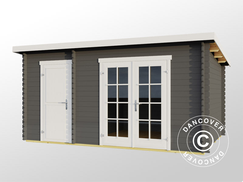 Redskabsskur i træ, anneks Riga 4,25x2,8x2,22m, 34mm, 11,3m², Mørkegrå