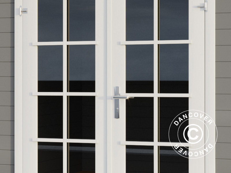 Redskabsskur i træ, anneks Riga 4,25x2,8x2,22m, 34mm, 11,3m², Lysegrå