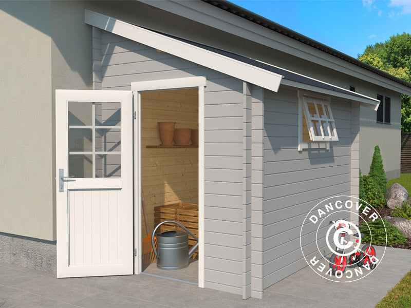 Vægskur i træ Vanda 1,8x2,75x2,68m, 28mm, 4,7m², Lysegrå