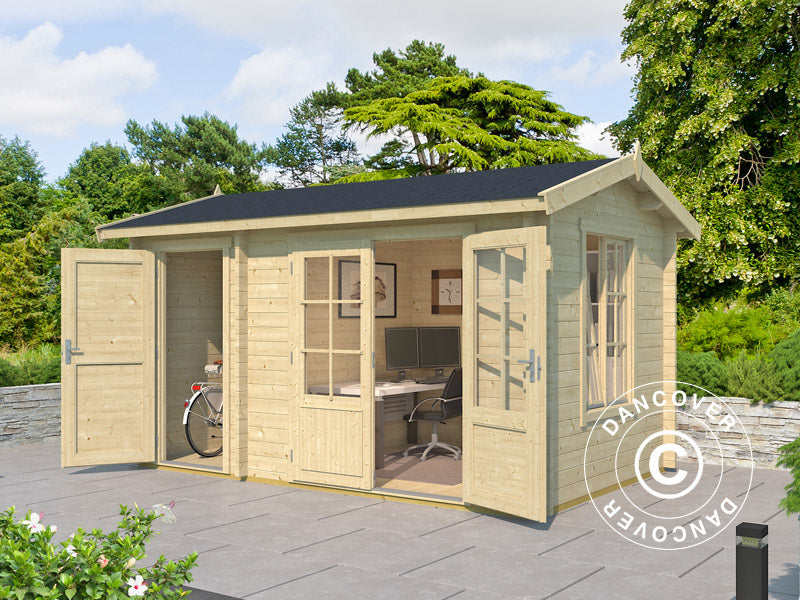 Anneks i træ m/redskabsskur Maardu 3,9x2,4x2,51m, 44mm, Natur