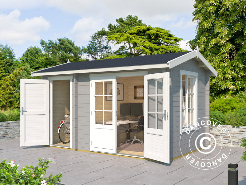 Anneks i træ m/redskabsskur Maardu 3,9x2,4x2,51m, 44mm, Lysegrå