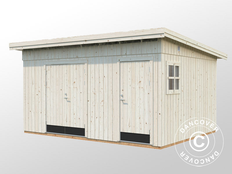 Redskabsskur i træ m/gulv, 4,52x3,3x2,59m, 13,5m², Natur