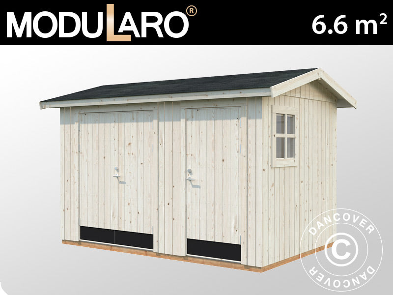 Redskabsskur i træ m/gulv, 3,44x2,21x2,47m, 6,6m², Natur