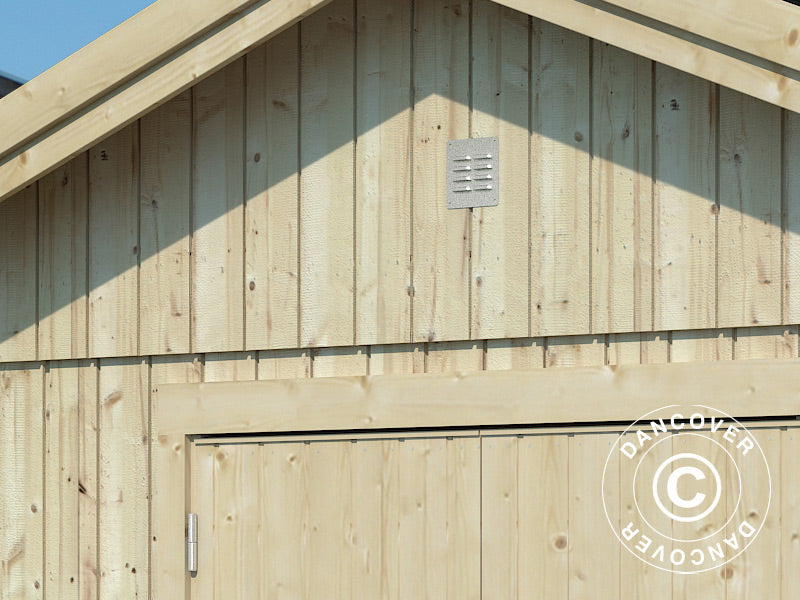 Redskabsskur i træ m/gulv, 3,3x4,52x2,96m, 13,6m², Natur