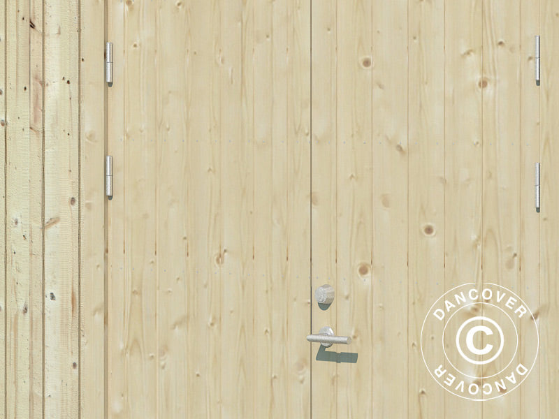 Redskabsskur i træ m/gulv, 3,3x4,52x2,96m, 13,6m², Natur