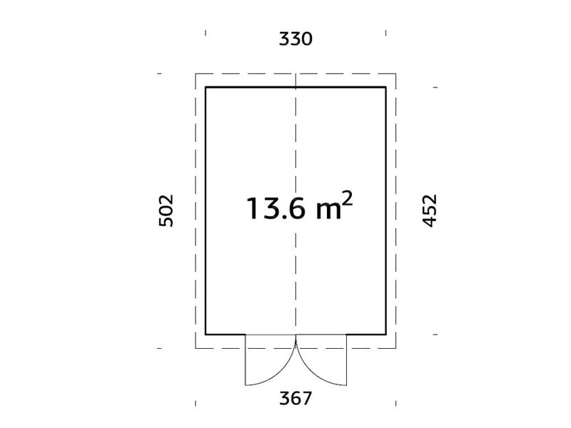 Redskabsskur i træ m/gulv, 3,3x4,52x2,96m, 13,6m², Natur
