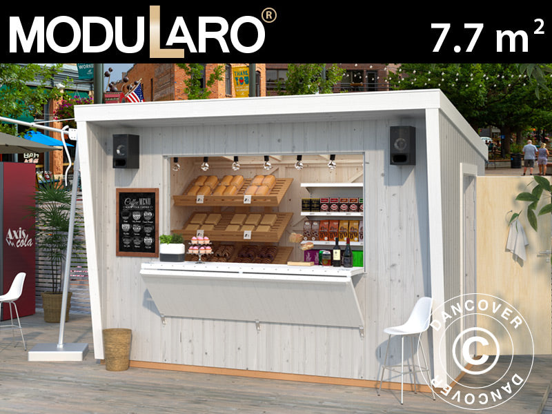 Salgsbod i træ, 3,55x2,33x2,64m, 7,7m², Natur