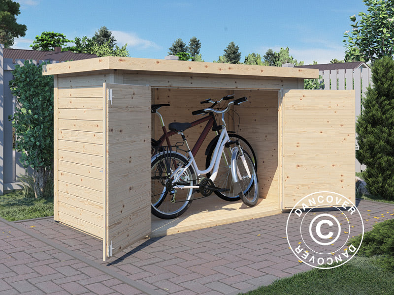 Cykelskur i træ, Bertilo Wallstore Velo, 2,06x1,02x1,35m, 2,1m², Natur
