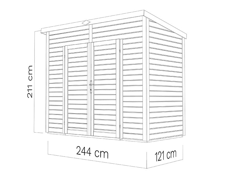 Redskabsskur i træ, Bertilo Timmo 2, 2,44x1,21x2,11m, 2,95m², Antracit