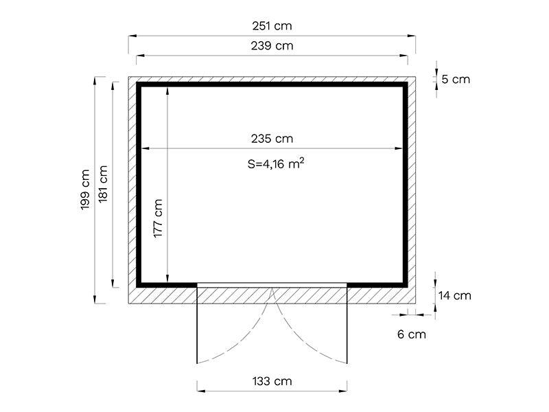 Redskabsskur i træ, Bertilo Timmo 4, 2,39x1,81x2,1m, 4,32m², Antracit