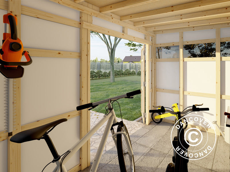 Redskabsskur i træ, Bertilo HPL 2, 3,45x2,28x2,3m, 7,86m², Antracit/Grå