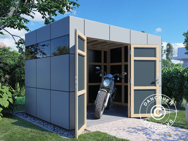 Redskabsskur i træ, Bertilo HPL 2, 3,45x2,28x2,3m, 7,86m², Antracit/Grå