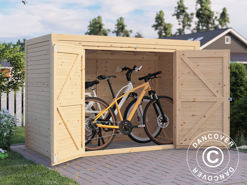 Redskabsskur, cykelskur i træ, Bertilo Box Bike, 2,07x1,03x1,43m, 2,1m², Natur