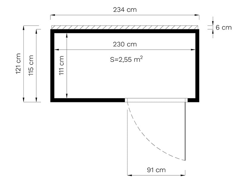 Redskabsskur i træ, Bertilo Cubus 1, 2,34x1,15x2,32m, 2,7m², Grå