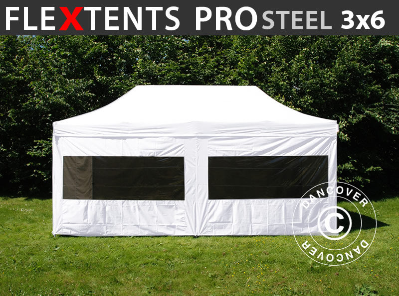 Foldetelt FleXtents PRO Steel 3x6m Hvid, inkl. 6 sider